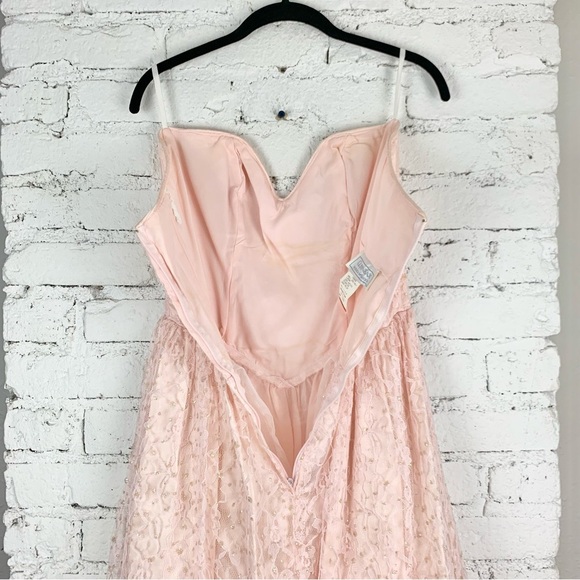 Gunne Sax Jessica McClintock Strapless Pink Glitter Sequin Lace Dress Nylon 7/8 - Picture 7 of 16